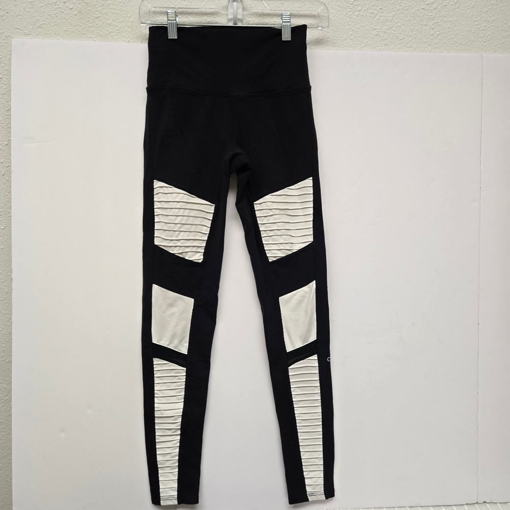 ALO Yoga Black Leggings with White Contrast Panels